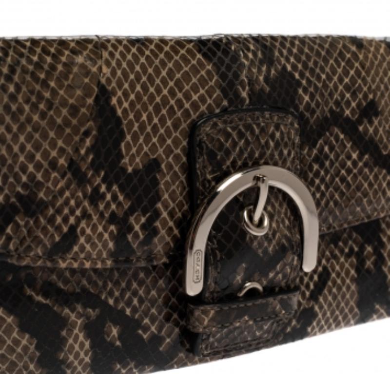 Coach Brown/Black Python Embossed Leather Soho Continental Wallet For Sale 1