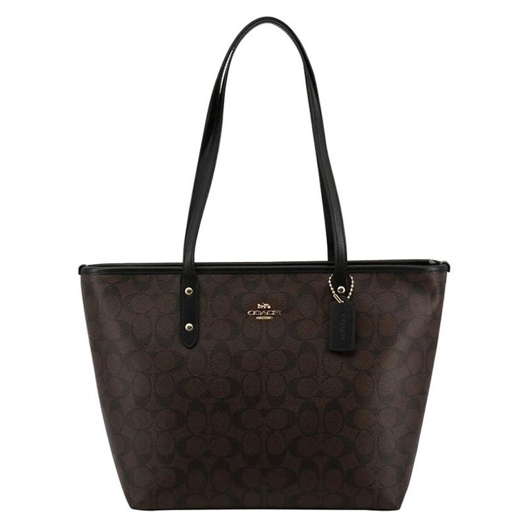 Coach Brown/Black Signature Coated Canvas City Zip Tote For Sale at 1stDibs