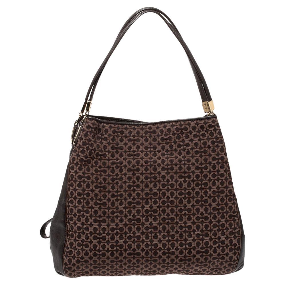 Coach Brown Canvas and Leather Edie Hobo