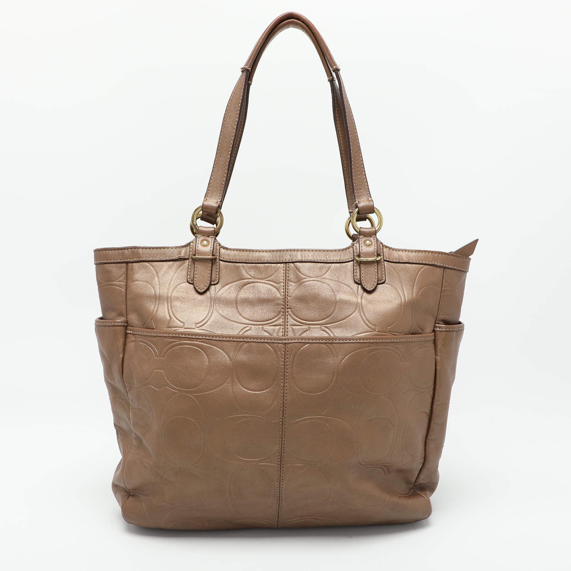 Women's Coach Brown Embossed Leather South Tote For Sale