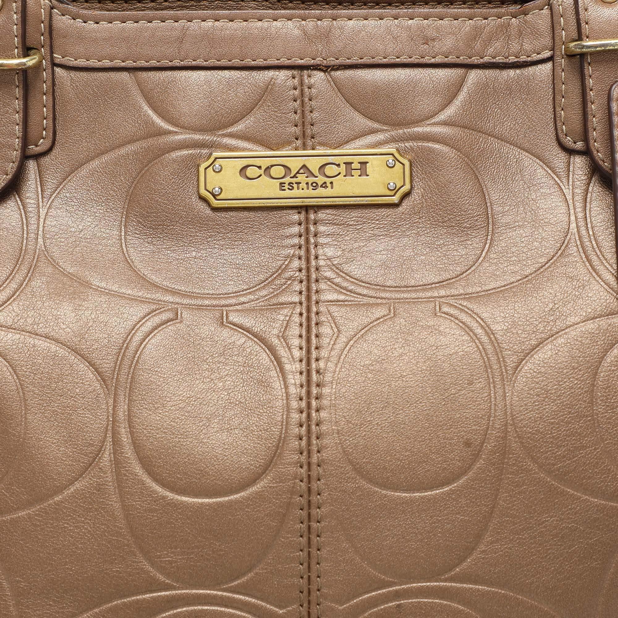 Coach Brown Embossed Leather South Tote For Sale 1