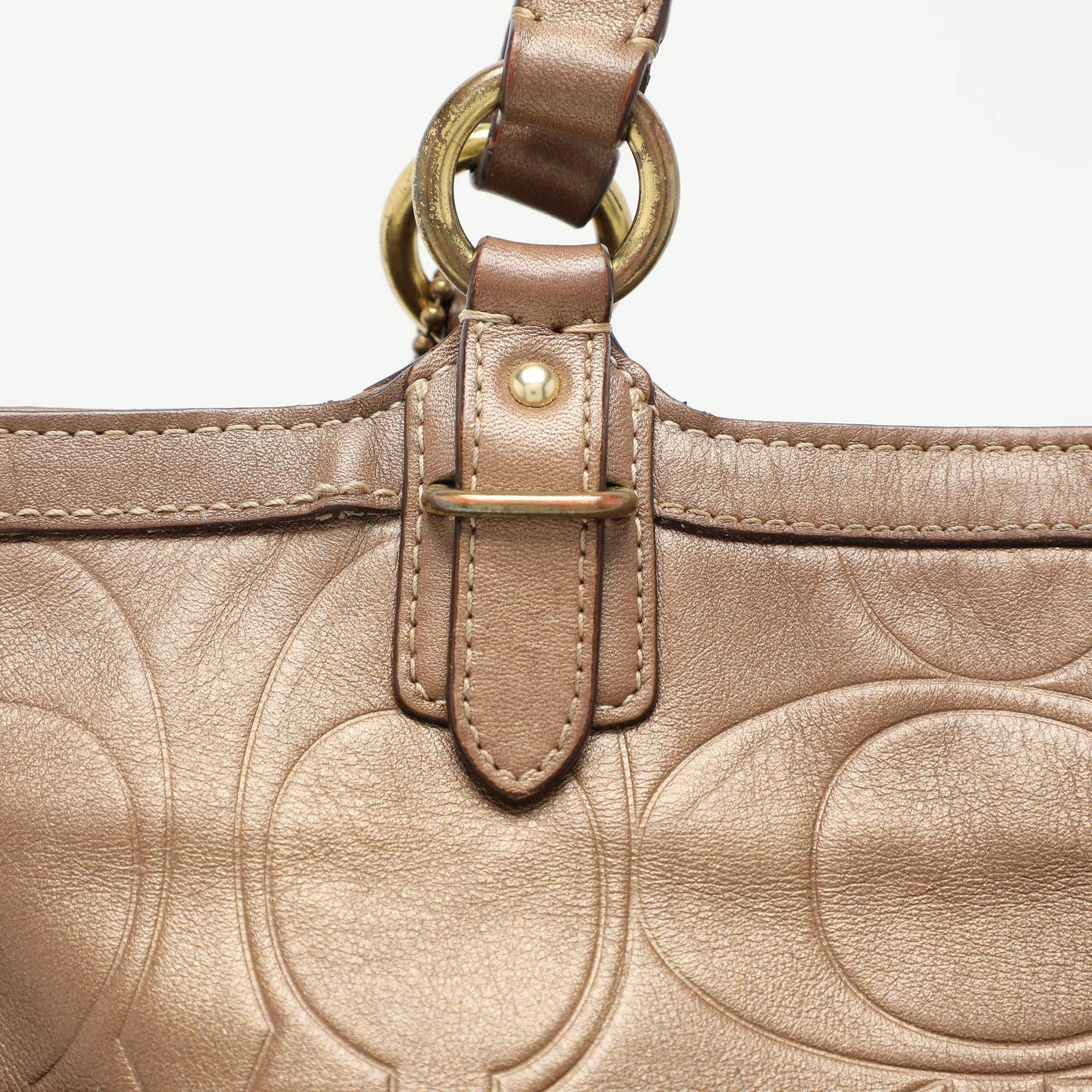Coach Brown Embossed Leather South Tote For Sale 2