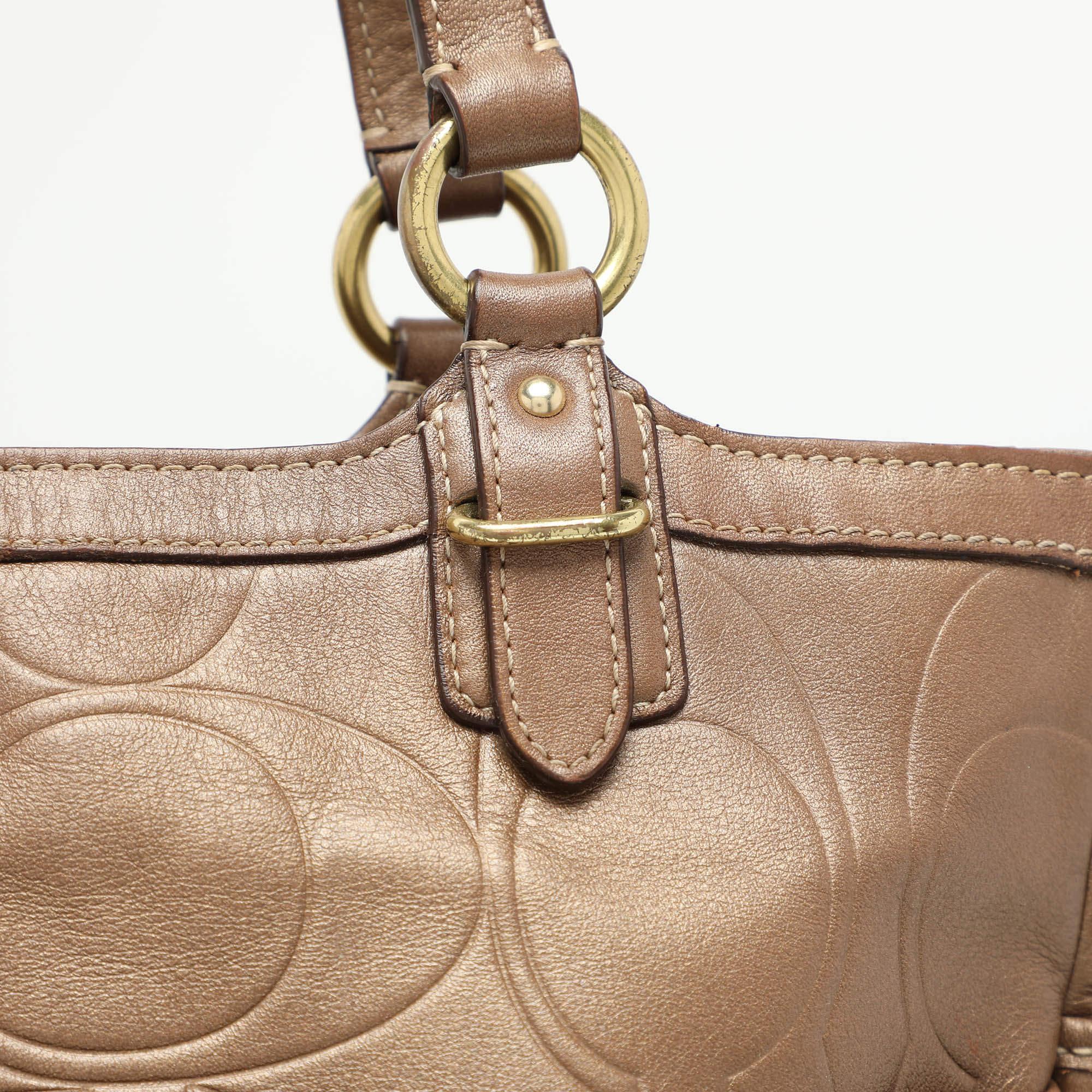 Coach Brown Embossed Leather South Tote For Sale 3