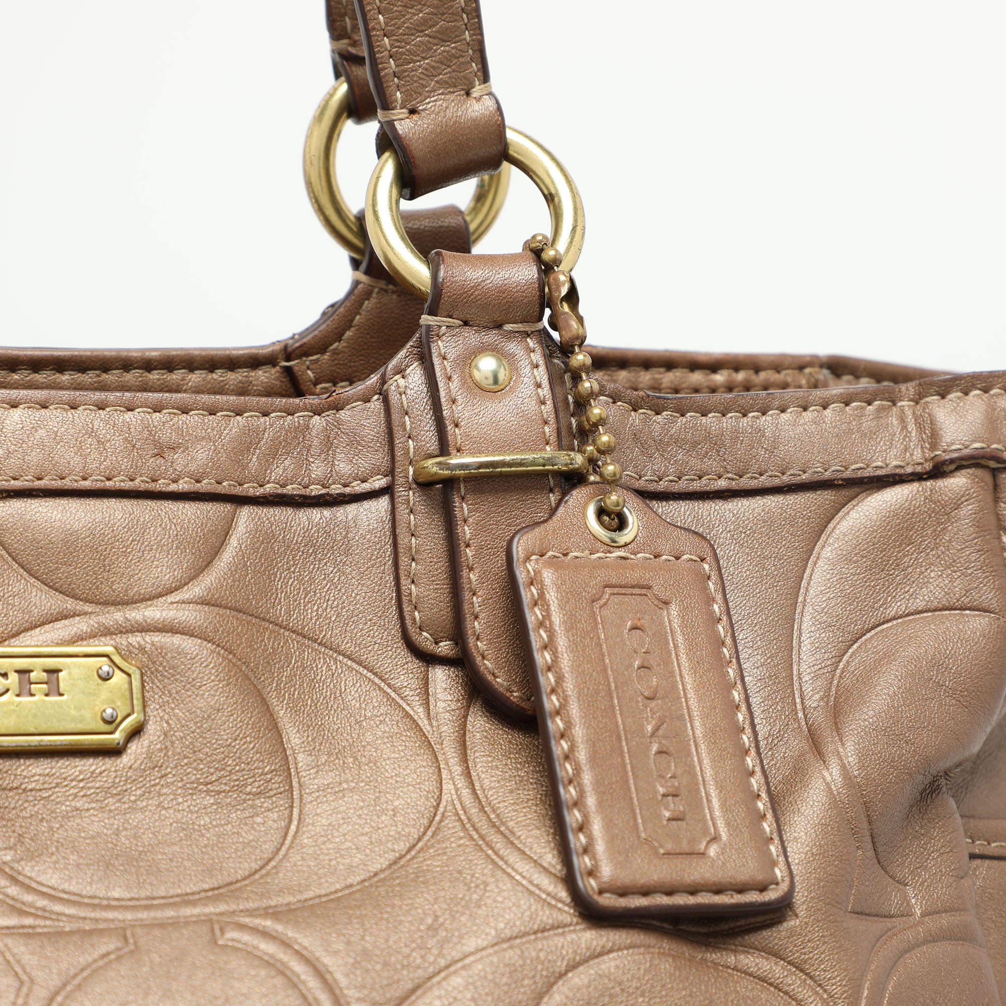 Coach Brown Embossed Leather South Tote For Sale 4