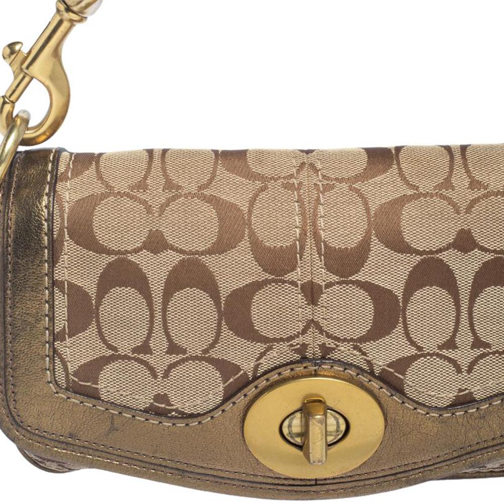 Coach Brown/Gold Leather And Monogram Canvas Shoulder Bag 5