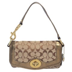 Coach Brown/Gold Leather And Monogram Canvas Shoulder Bag