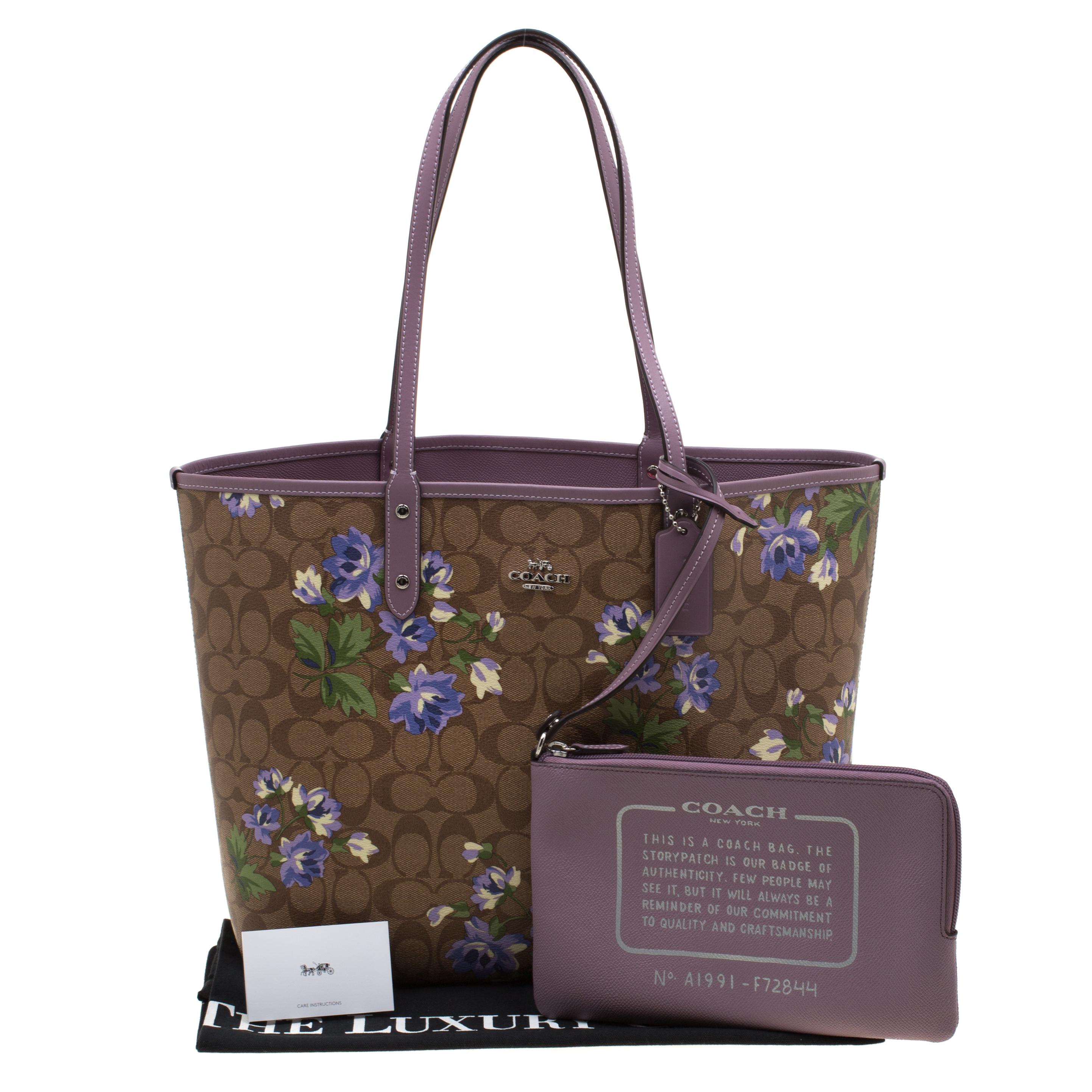 Coach Brown/Khaki Floral Print Coated Canvas Reversible City Tote For ...