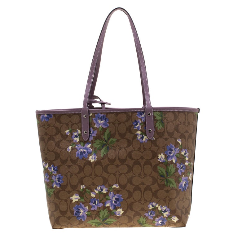 Coach Brown/Khaki Floral Print Coated Canvas Reversible City Tote For ...