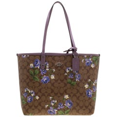 Coach Brown/Khaki Floral Print Coated Canvas Reversible City Tote