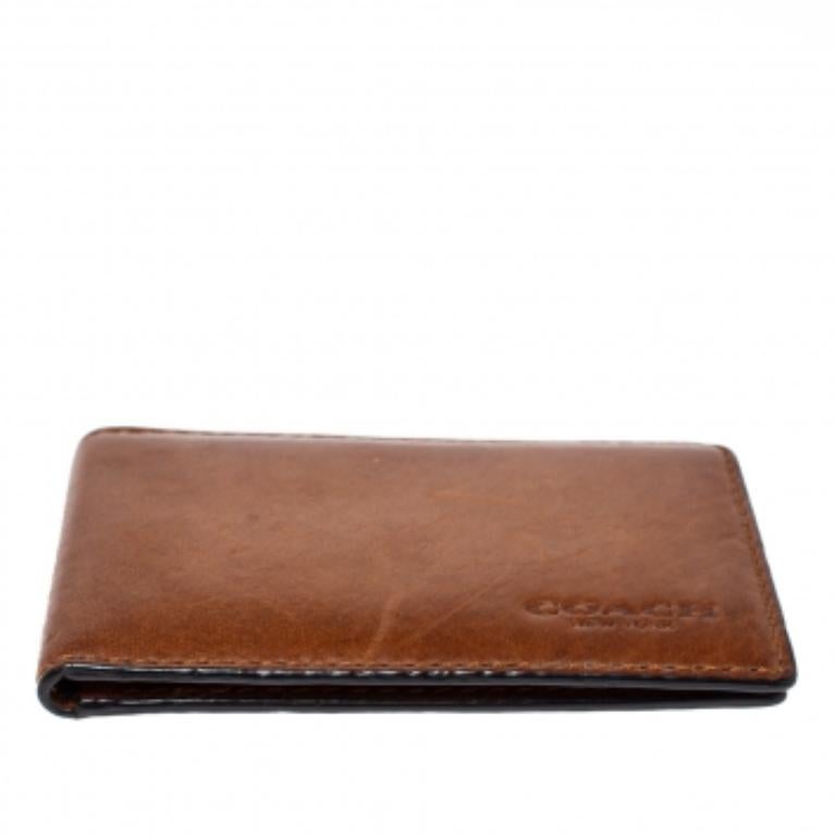 Coach Brown Leather Bifold Card Holder For Sale 3