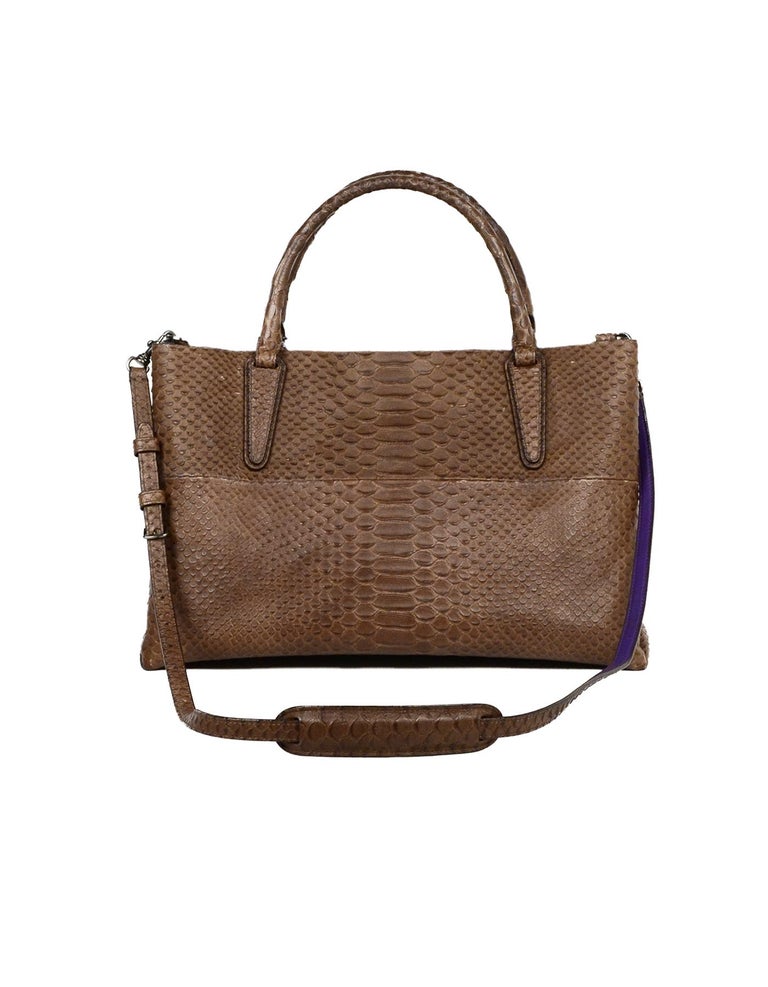 Coach Brown Leather Embossed Snakeskin Tote Bag W/ Strap For Sale at 1stdibs