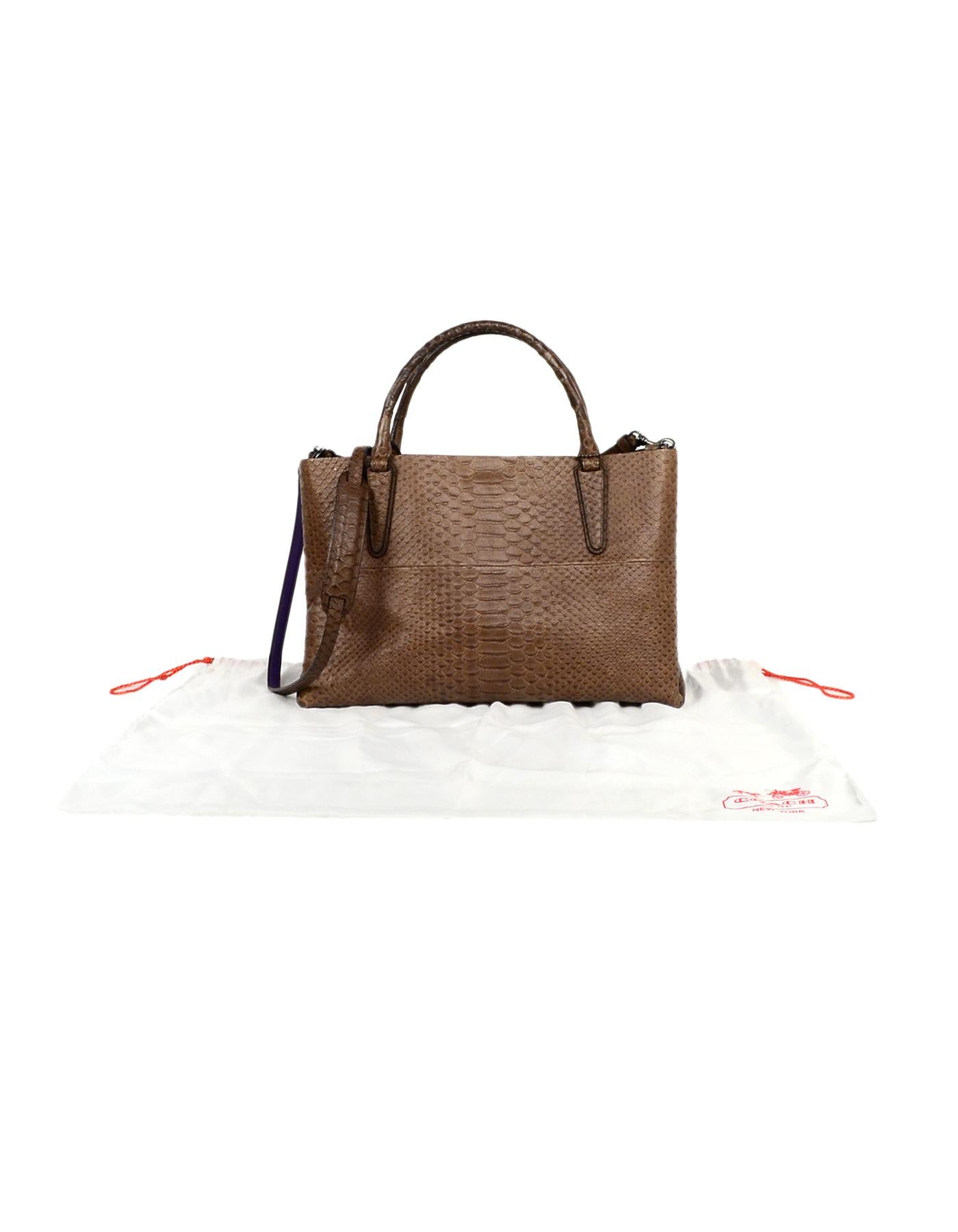 Coach Brown Leather Embossed Snakeskin Tote Bag W/ Strap 2