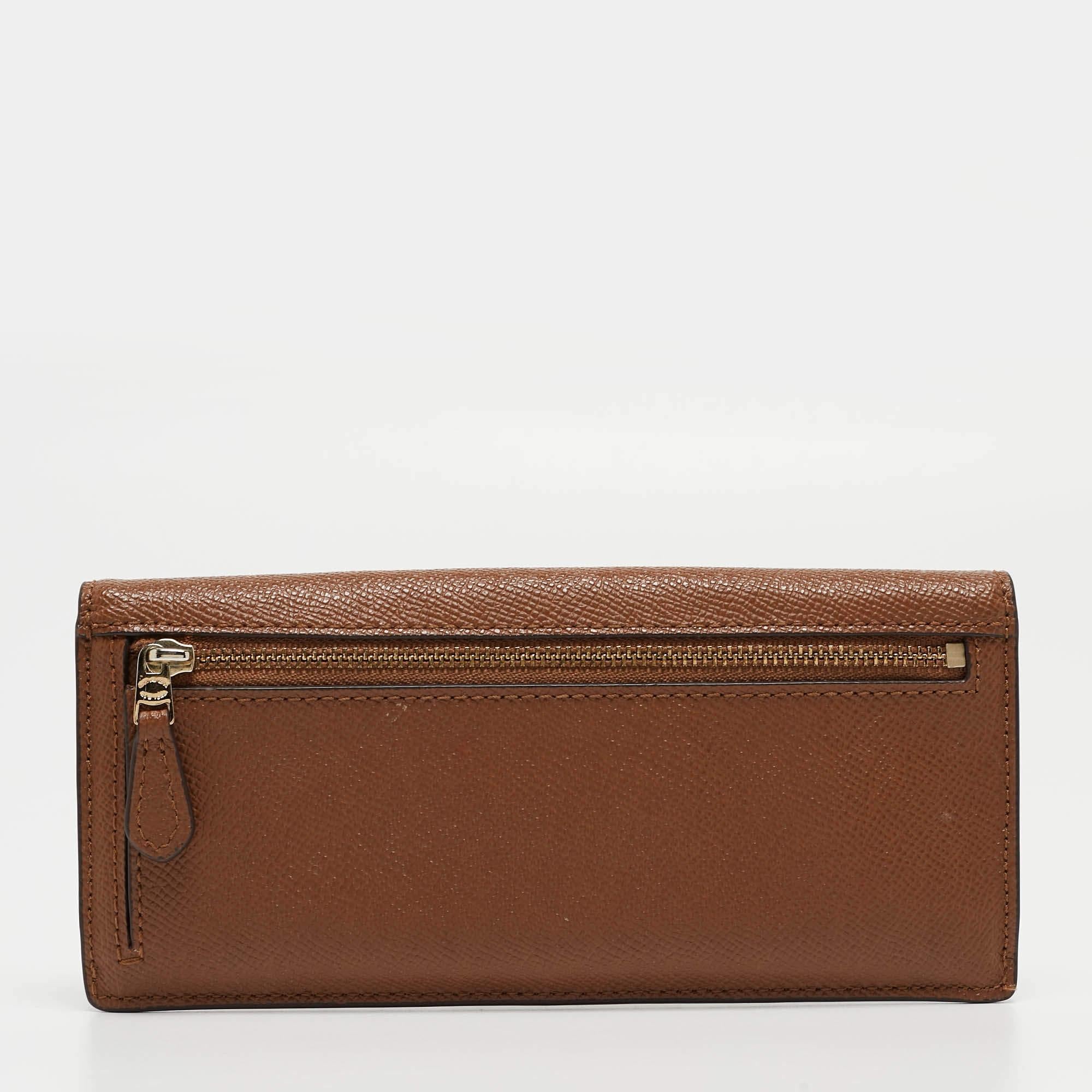 Women's Coach Brown Leather Flap Continental Wallet For Sale