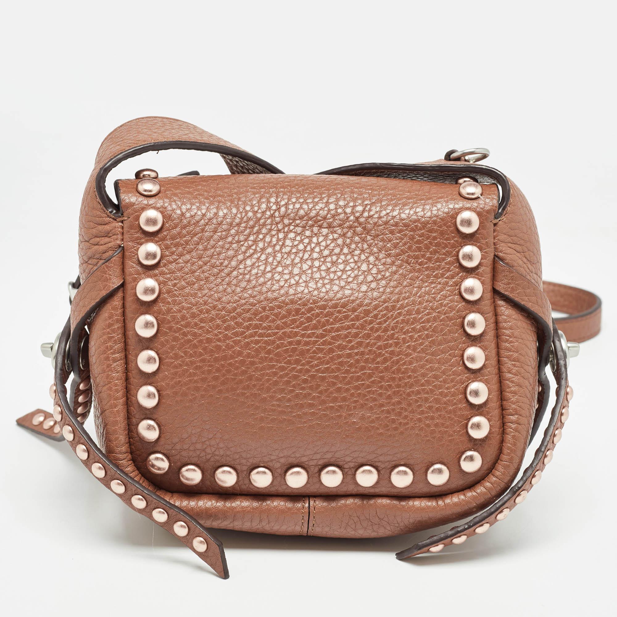 Women's Coach Brown Leather Rivets Dakotah Crossbody Bag