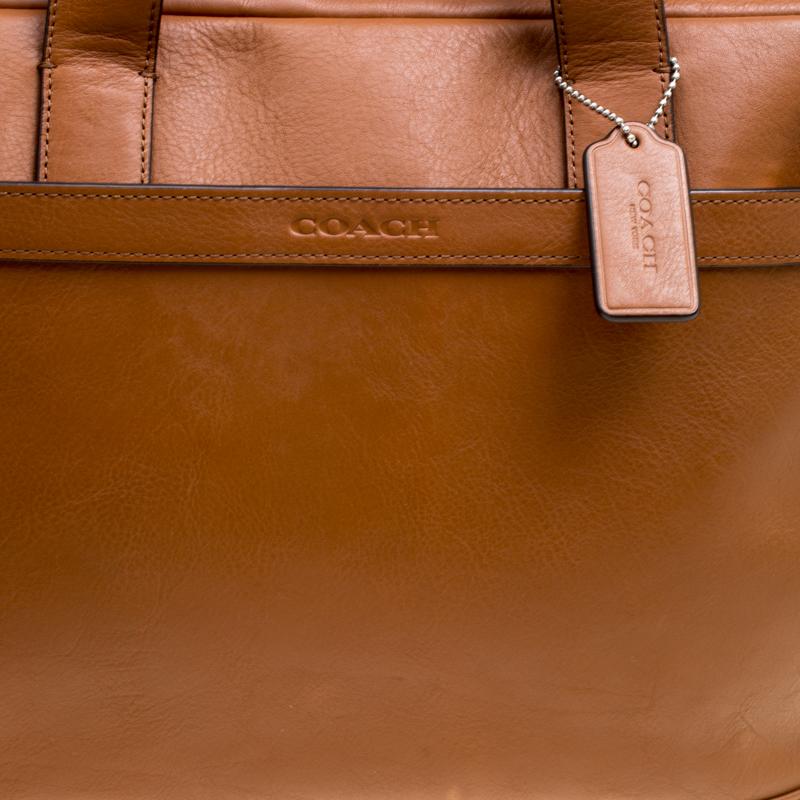 Coach Brown Leather Single Zip Top Briefcase 3