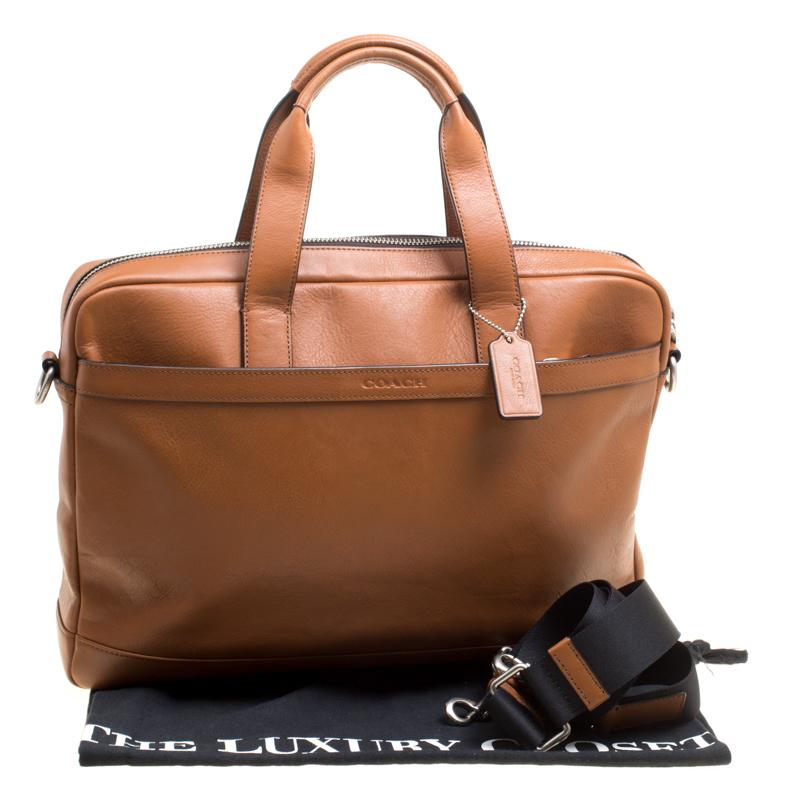 Women's Coach Brown Leather Single Zip Top Briefcase