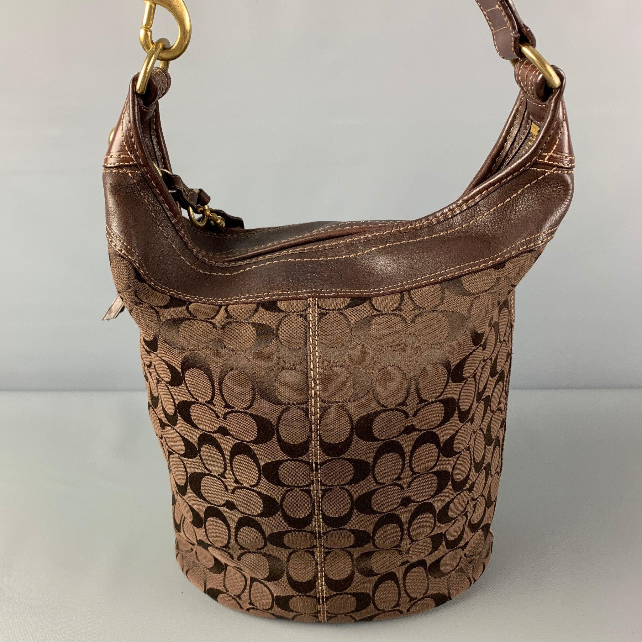 COACH Brown Monogram Canvas Leather Trim Shoulder Bag In Good Condition For Sale In San Francisco, CA