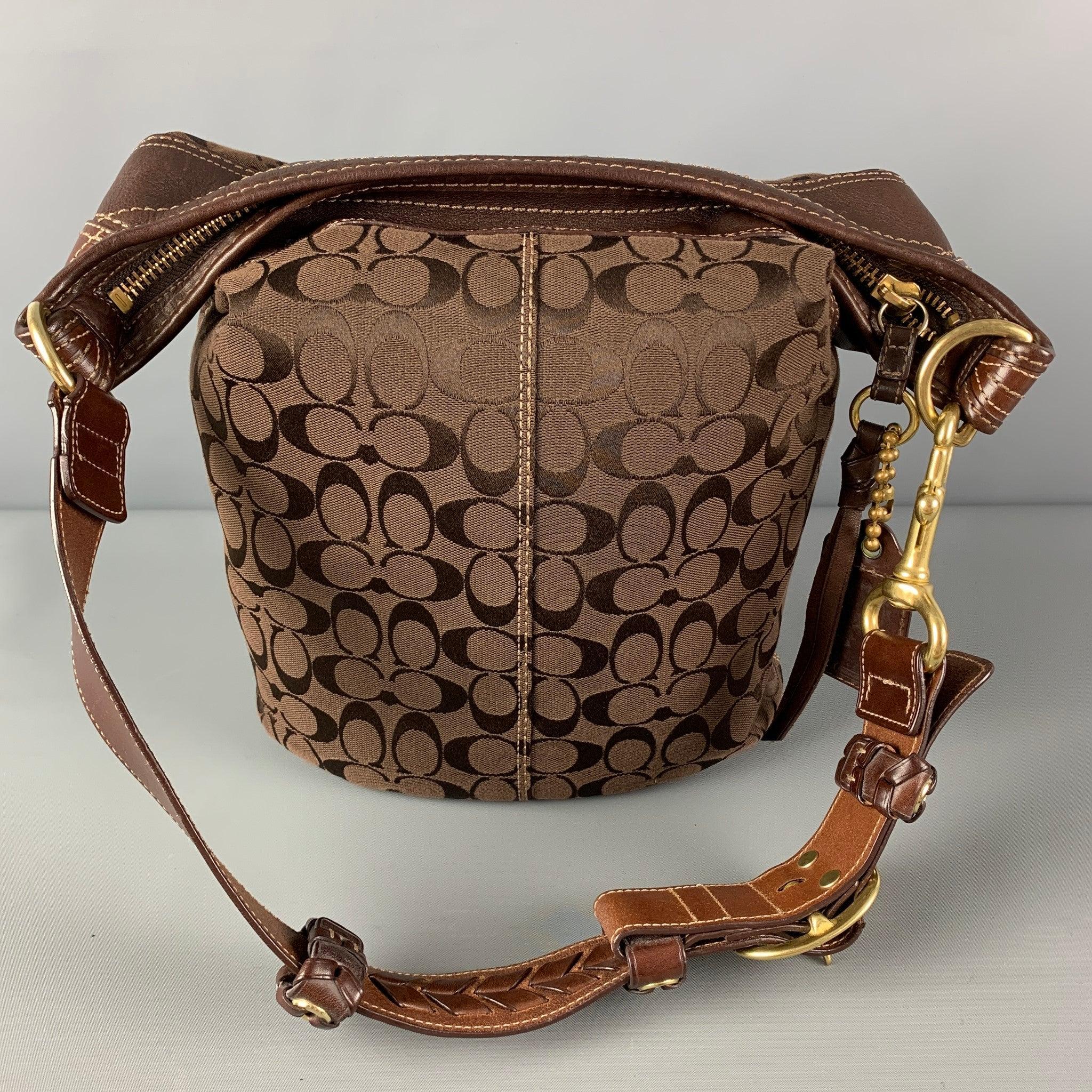 Women's COACH Brown Monogram Canvas Leather Trim Shoulder Bag For Sale