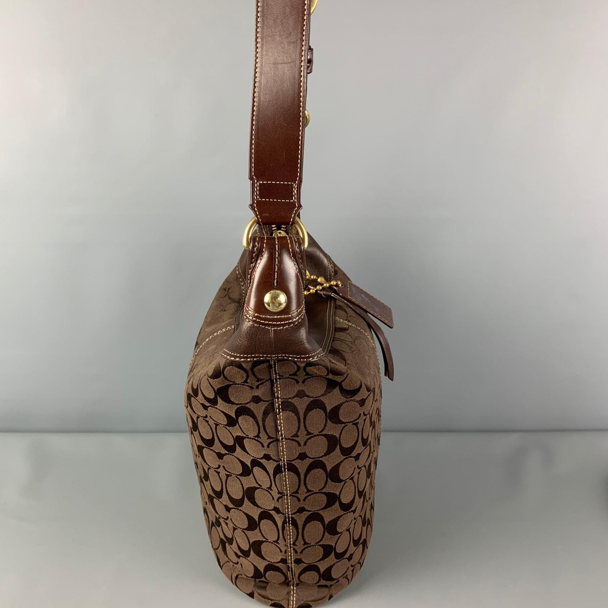 COACH Brown Monogram Canvas Leather Trim Shoulder Bag For Sale 1