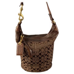 COACH Brown Monogram Canvas Leather Trim Shoulder Bag