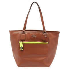 Coach Brown/Neon Green Leather Taxi Tote