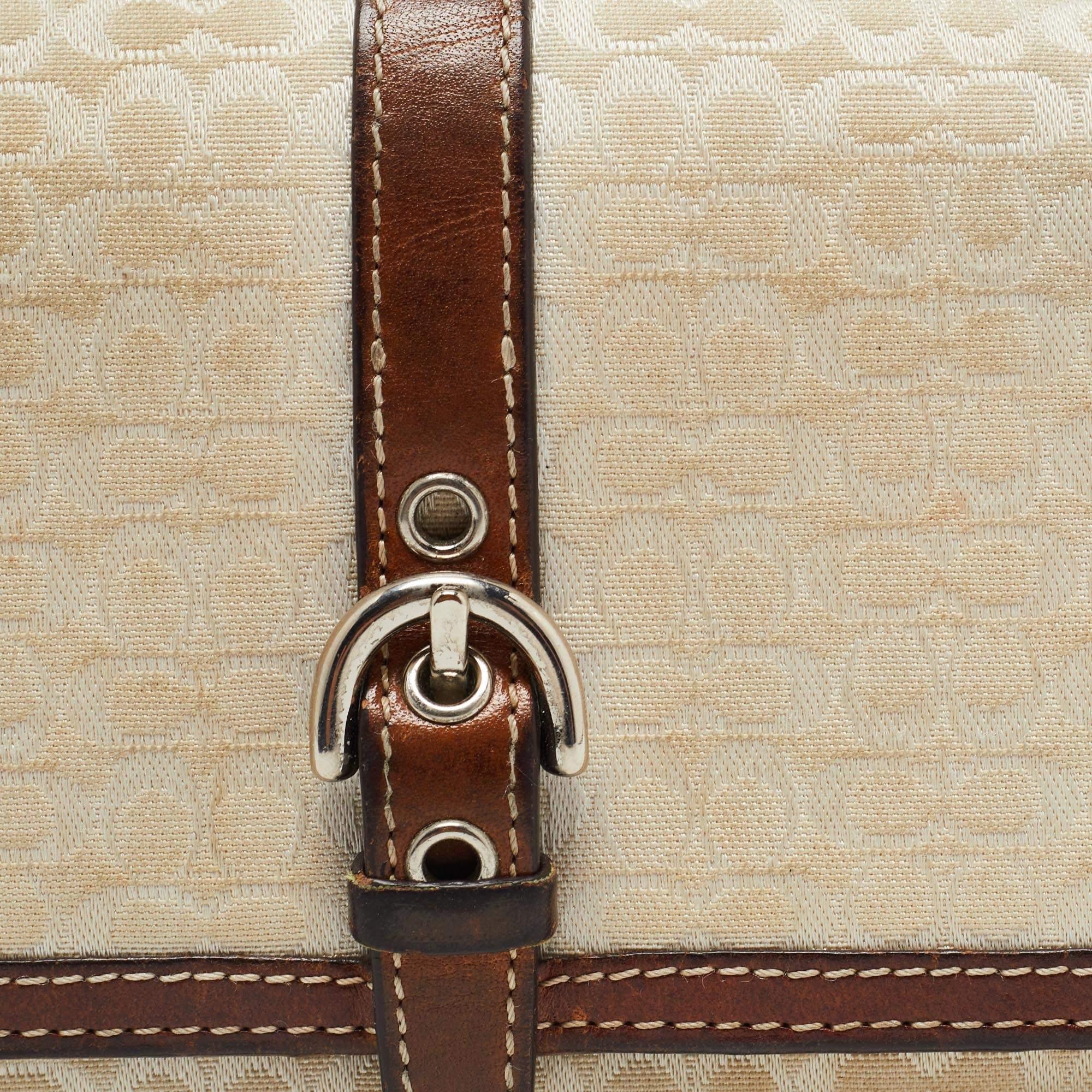 Coach Brown Signature Canvas and Leather Buckle Flap Wallet For Sale 2