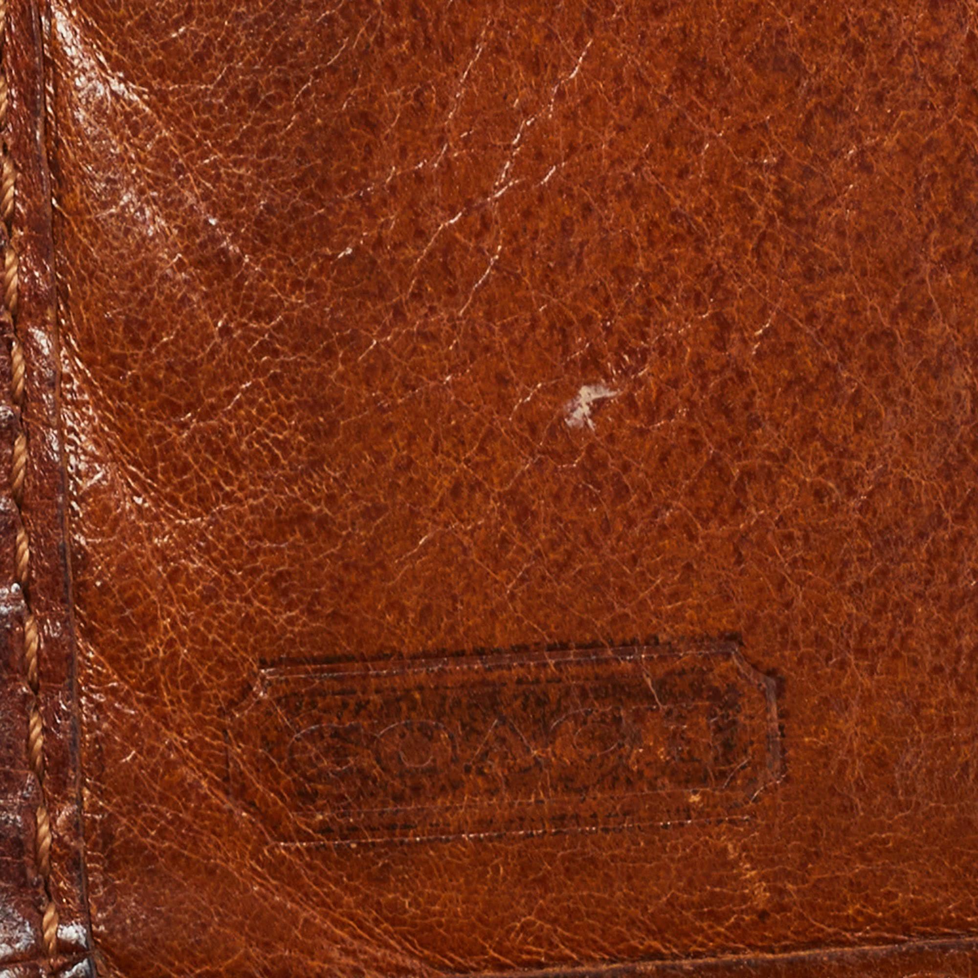 Coach Brown Signature Canvas and Leather Buckle Flap Wallet For Sale 4