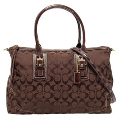 Coach Brown Signature Coated Canvas And Leather Carryall Boston Bag