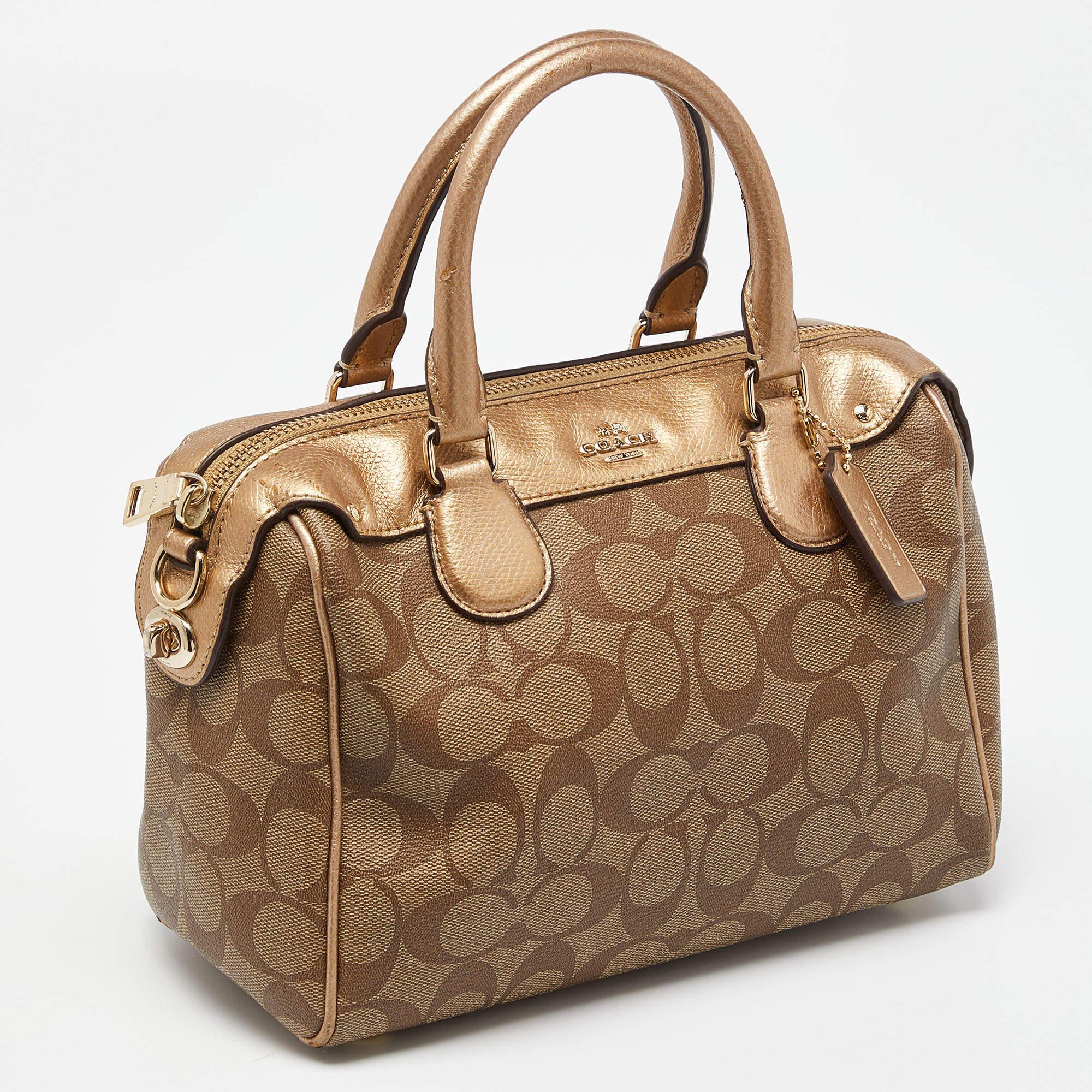 Coach Brown Signature Coated Canvas and Leather Mini Bennett Satchel In Fair Condition For Sale In Dubai, Al Qouz 2