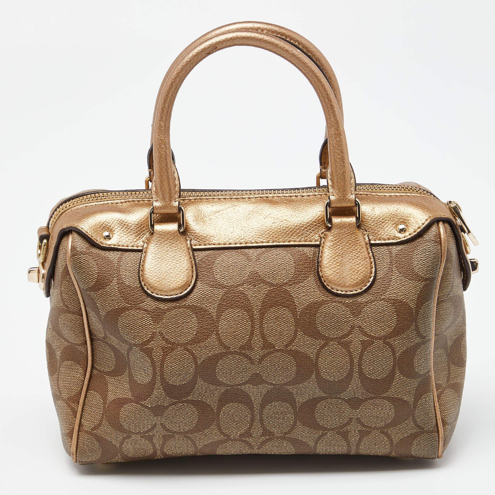 Women's Coach Brown Signature Coated Canvas and Leather Mini Bennett Satchel For Sale
