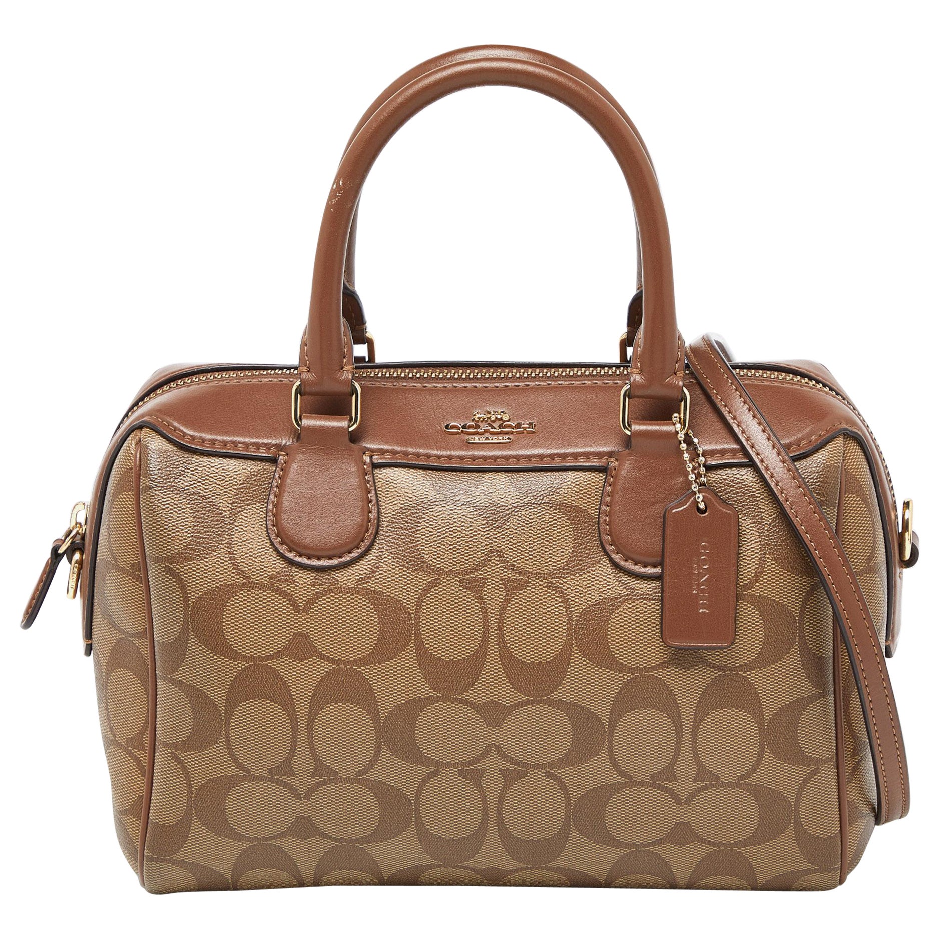 Coach Brown Signature Coated Canvas and Leather Mini Bennett Satchel