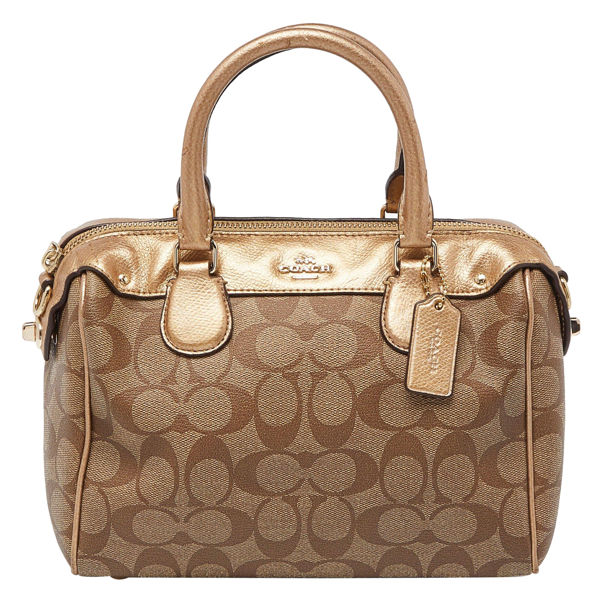 Coach Brown Signature Coated Canvas and Leather Mini Bennett Satchel