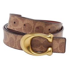 Cinturón reversible Coach Signature marrón de lona revestida y piel cortado a medida