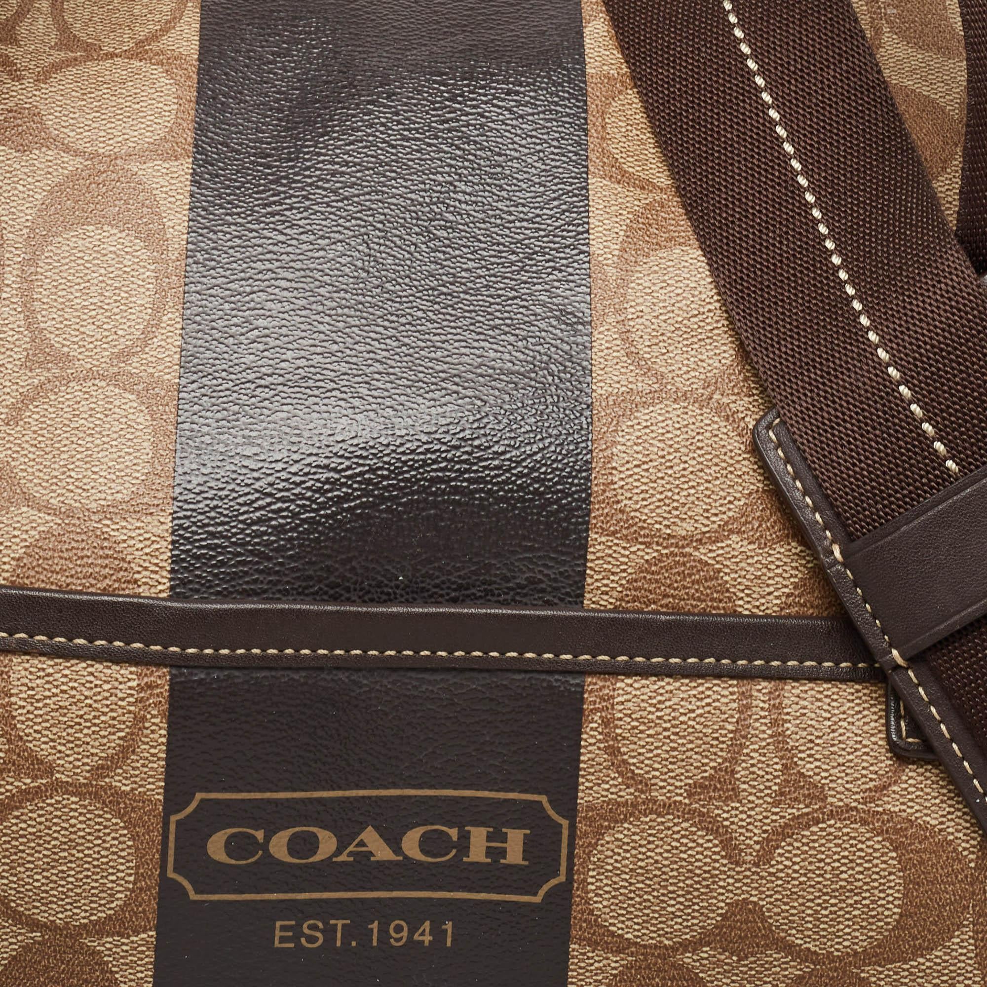 Coach Brown Signature Coated Canvas Heritage Stripe Duffle Bag 1
