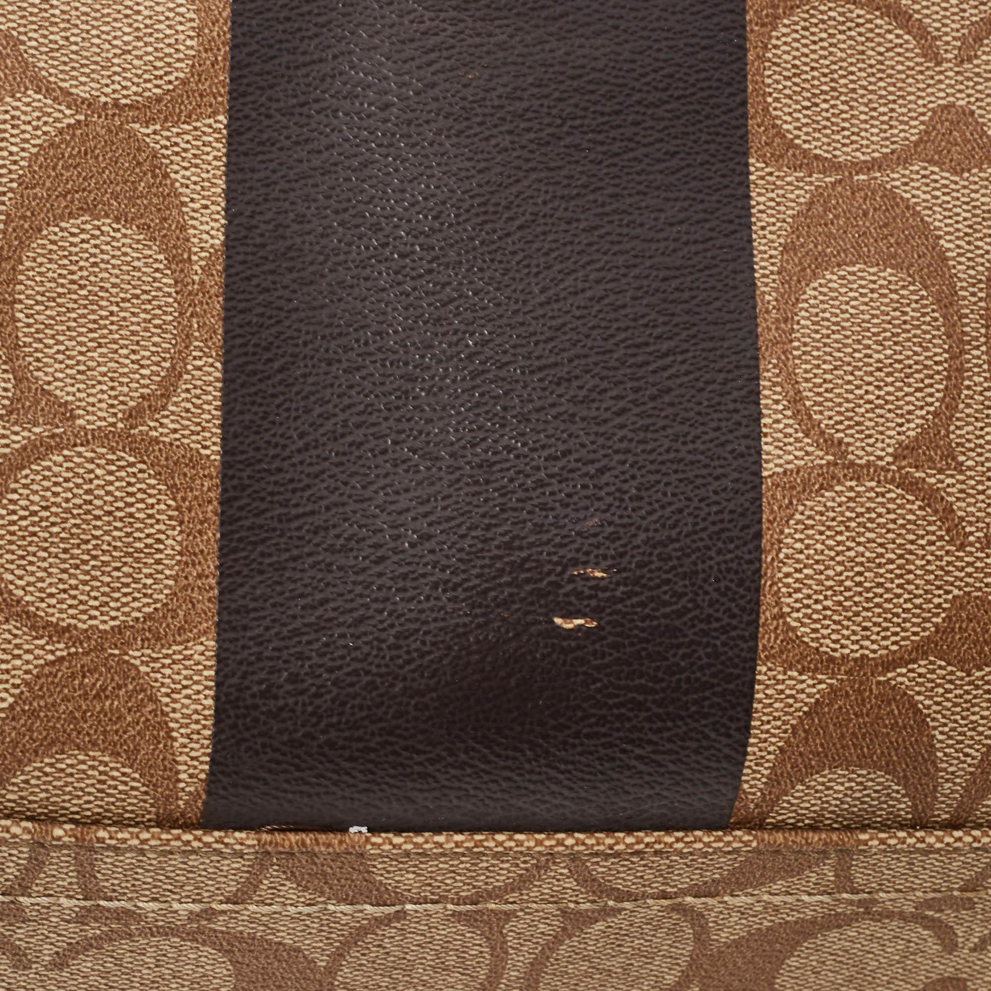 Coach Brown Signature Coated Canvas Heritage Stripe Duffle Bag 4