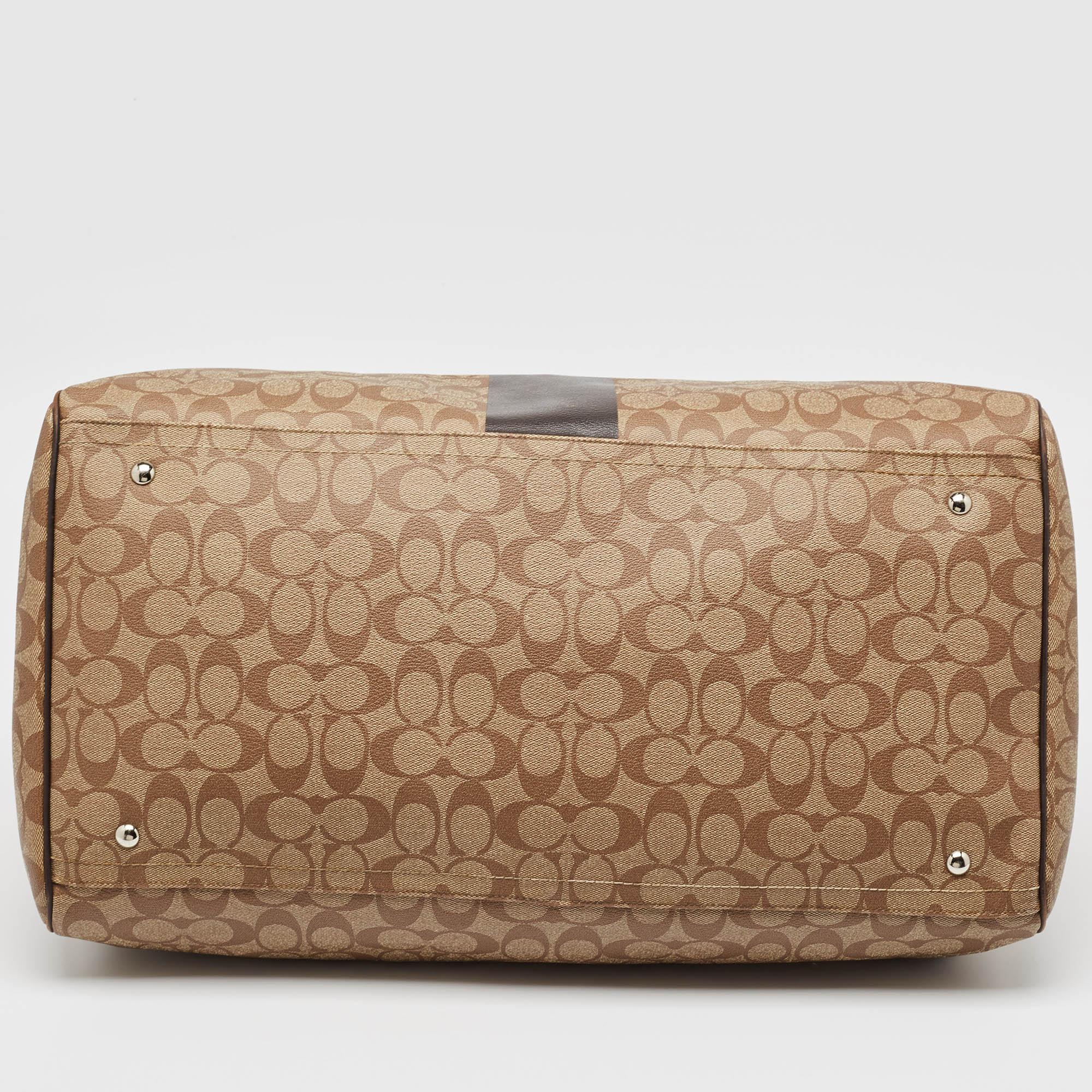 Coach Brown Signature Coated Canvas Heritage Stripe Duffle Bag 5