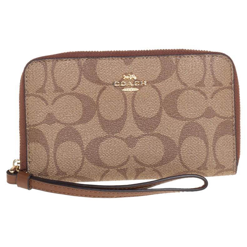 Coach Brown Signature Coated Canvas Wristlet Wallet For Sale at 1stDibs