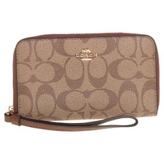 Coach Brown Signature Coated Canvas Wristlet Wallet