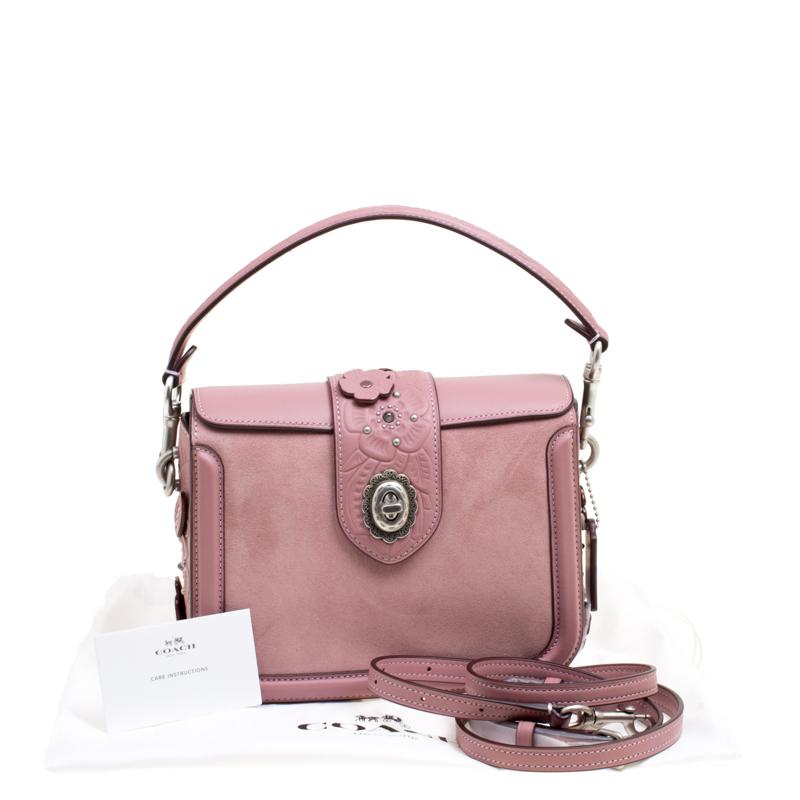 Coach Bubble Gum Suede and Leather Tea Rose Tooling Page Shoulder Bag 3