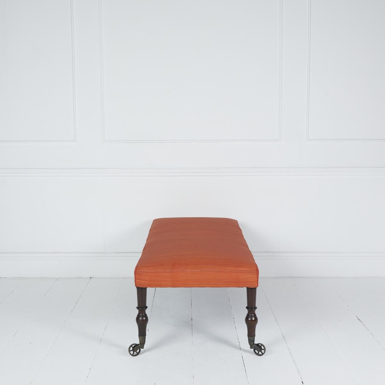 Sapele Wood Coach-built stool in orange horsehair with English antique legs For Sale