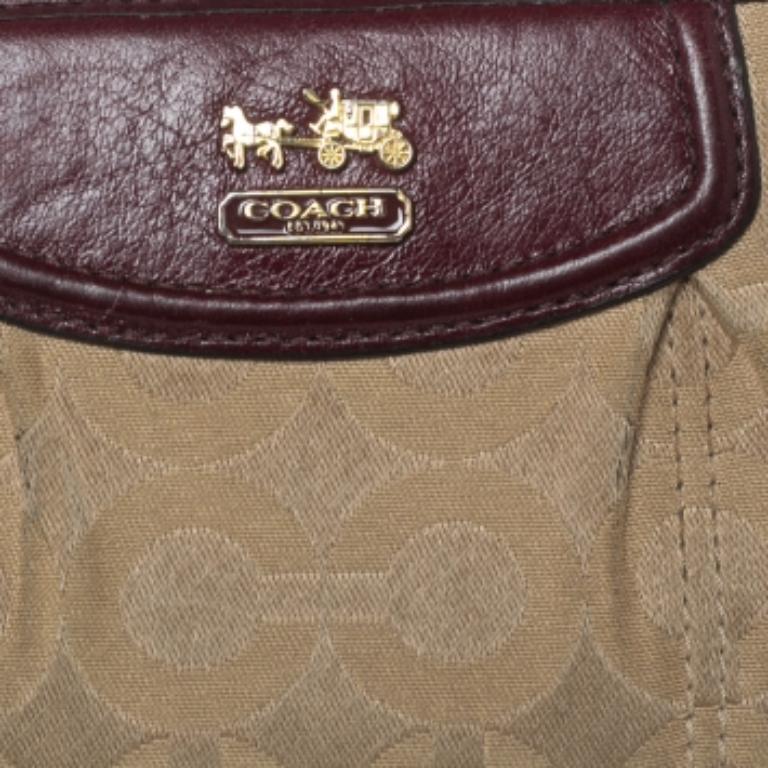 Women's Coach Burgundy/Brown Op Art Fabric and Leather Madison Continental Wallet For Sale