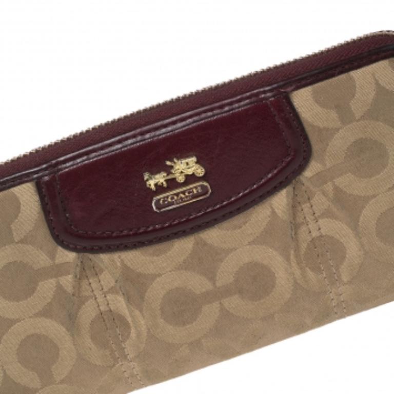 Coach Burgundy/Brown Op Art Fabric and Leather Madison Continental Wallet For Sale 1