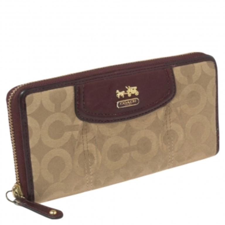 Coach Burgundy/Brown Op Art Fabric and Leather Madison Continental Wallet For Sale 2