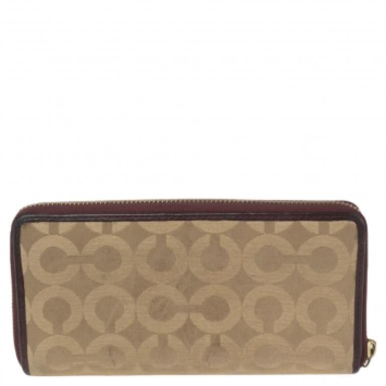 Coach Burgundy/Brown Op Art Fabric and Leather Madison Continental Wallet For Sale 3