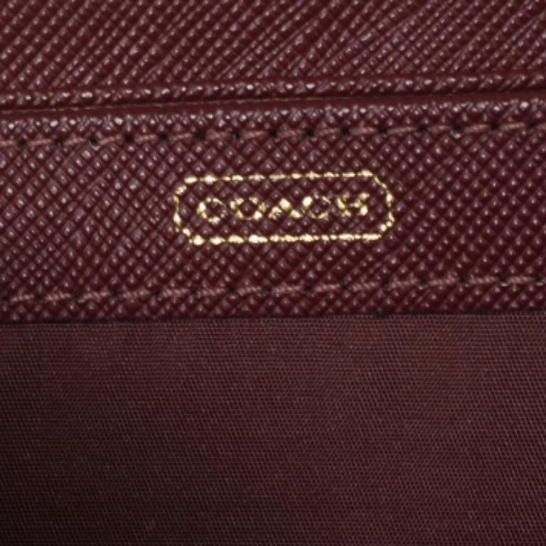 Coach Burgundy/Brown Op Art Fabric and Leather Madison Continental Wallet For Sale 5