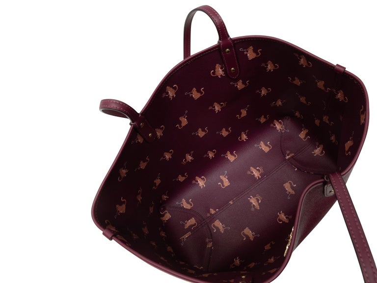 Coach Burgundy Cat Print Reversible Leather Tote Bag For Sale at 1stDibs