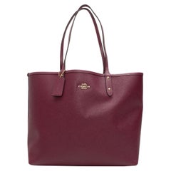 Coach Burgundy Cat Print Reversible Leather Tote Bag