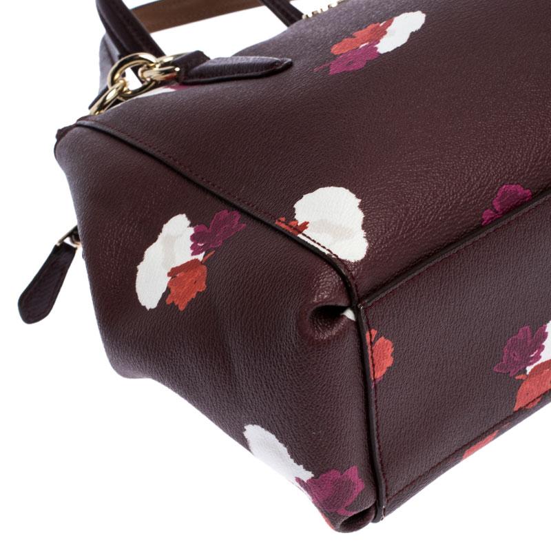 Black Coach Burgundy Flower Print Coated Canvas Mini Christie Carryall Satchel