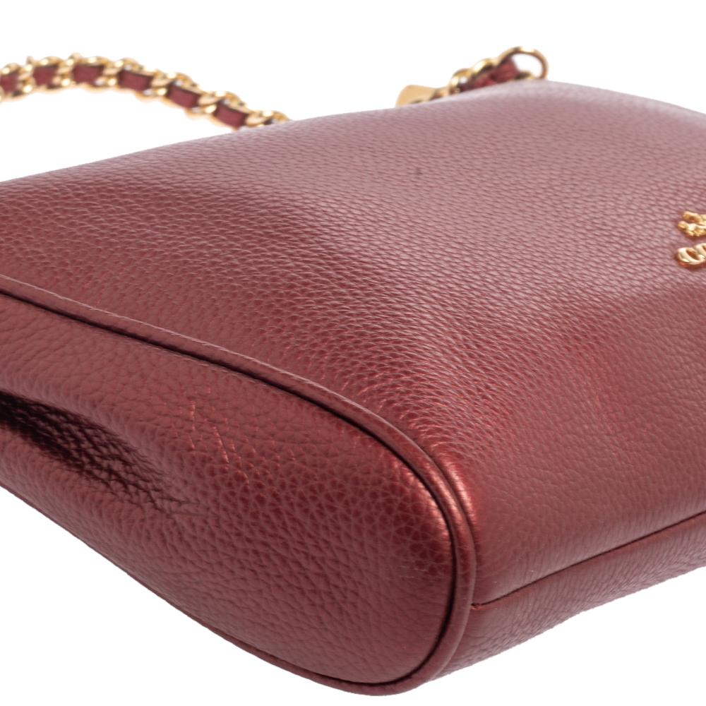 Coach Burgundy Leather Chain Baguette Bag 1