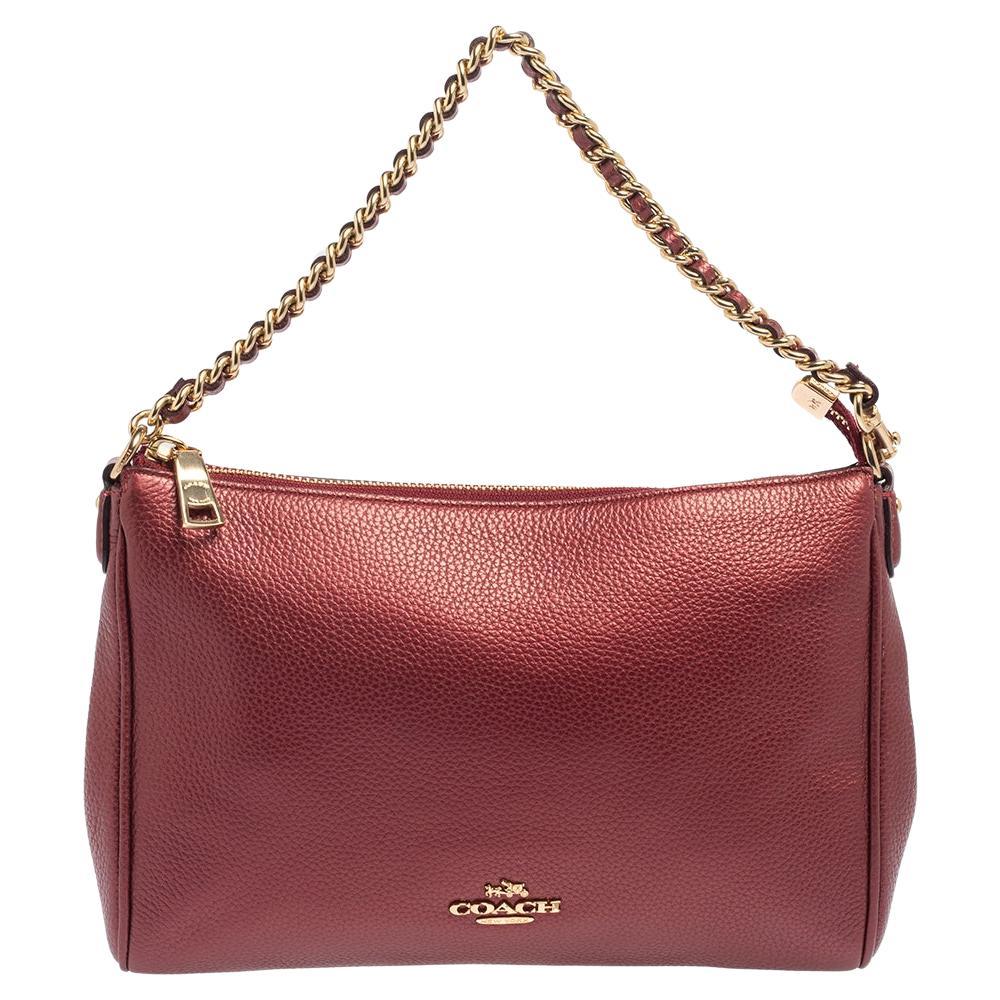 Coach Burgundy Leather Chain Baguette Bag For Sale at 1stDibs